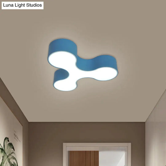 Macaroon Nursery Led Ceiling Light Fixture In White/Yellow/Blue With Acrylic Y-Shaped Shade