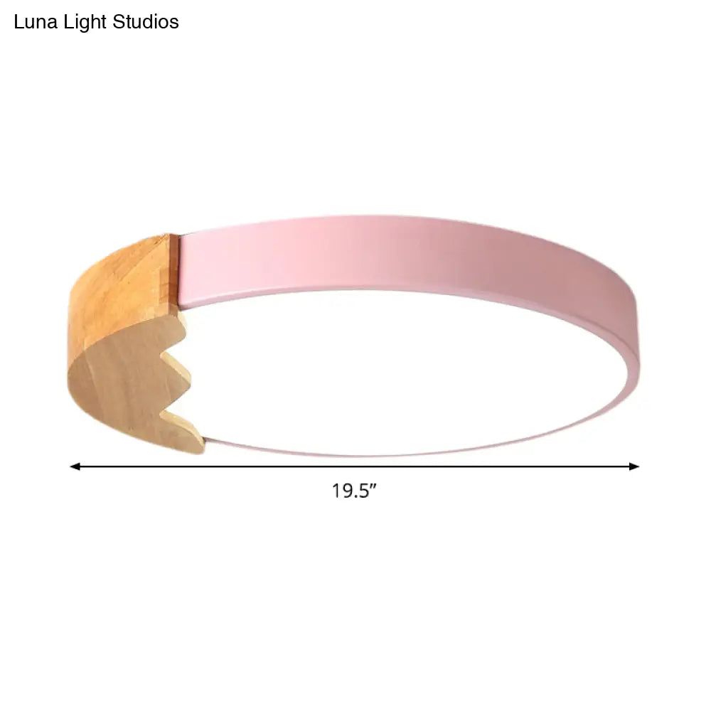 Macaroon Pink Metal Led Flush Mount Ceiling Lamp - Circle Close Warm/White Light 12’/16’/19.5’ W