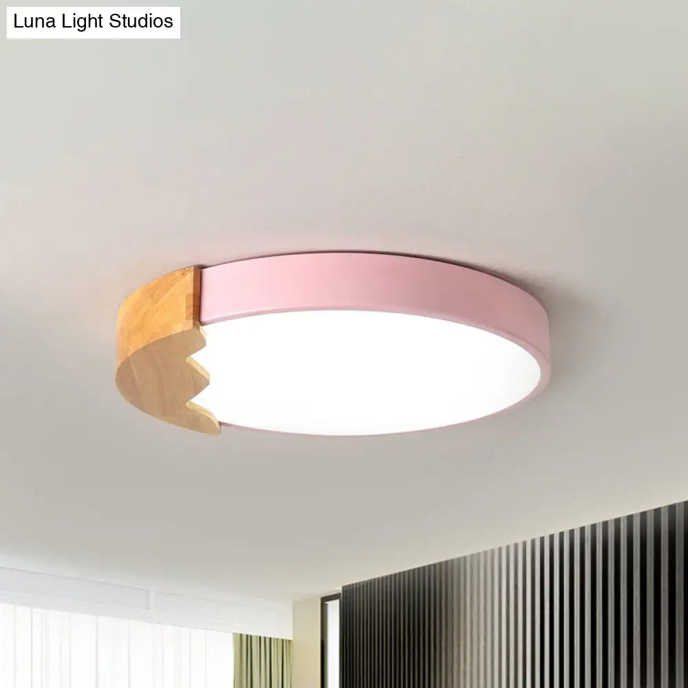 Macaroon Pink Metal Led Flush Mount Ceiling Lamp - Circle Close Warm/White Light 12/16/19.5 W / 12