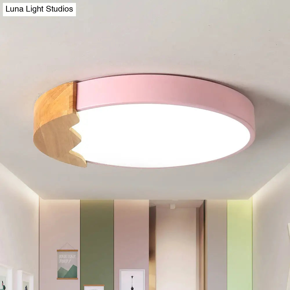 Macaroon Pink Metal Led Flush Mount Ceiling Lamp - Circle Close Warm/White Light 12’/16’/19.5’ W