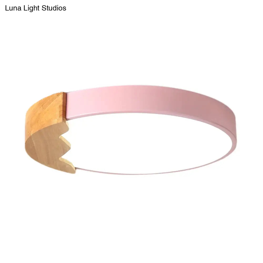 Macaroon Pink Metal Led Flush Mount Ceiling Lamp - Circle Close Warm/White Light 12’/16’/19.5’ W