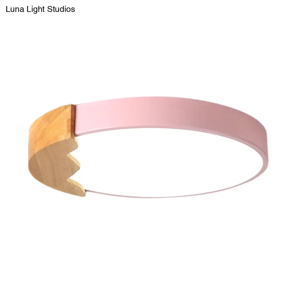 Macaroon Pink Metal Led Flush Mount Ceiling Lamp - Circle Close Warm/White Light 12/16/19.5 W