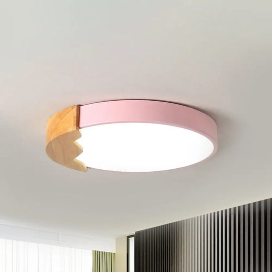 Macaroon Pink Metal Led Flush Mount Ceiling Lamp - Circle Close Warm/White Light