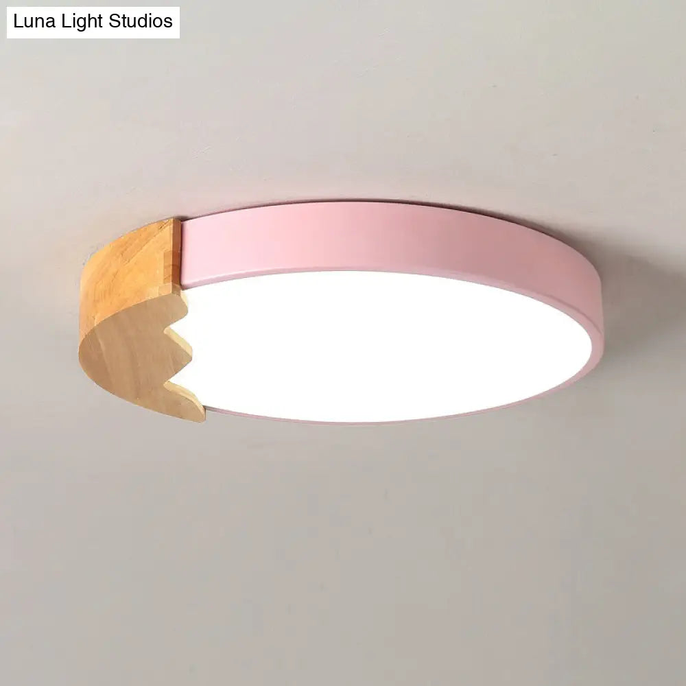 Macaroon Pink Metal Led Flush Mount Ceiling Lamp - Circle Close Warm/White Light 12/16/19.5 W