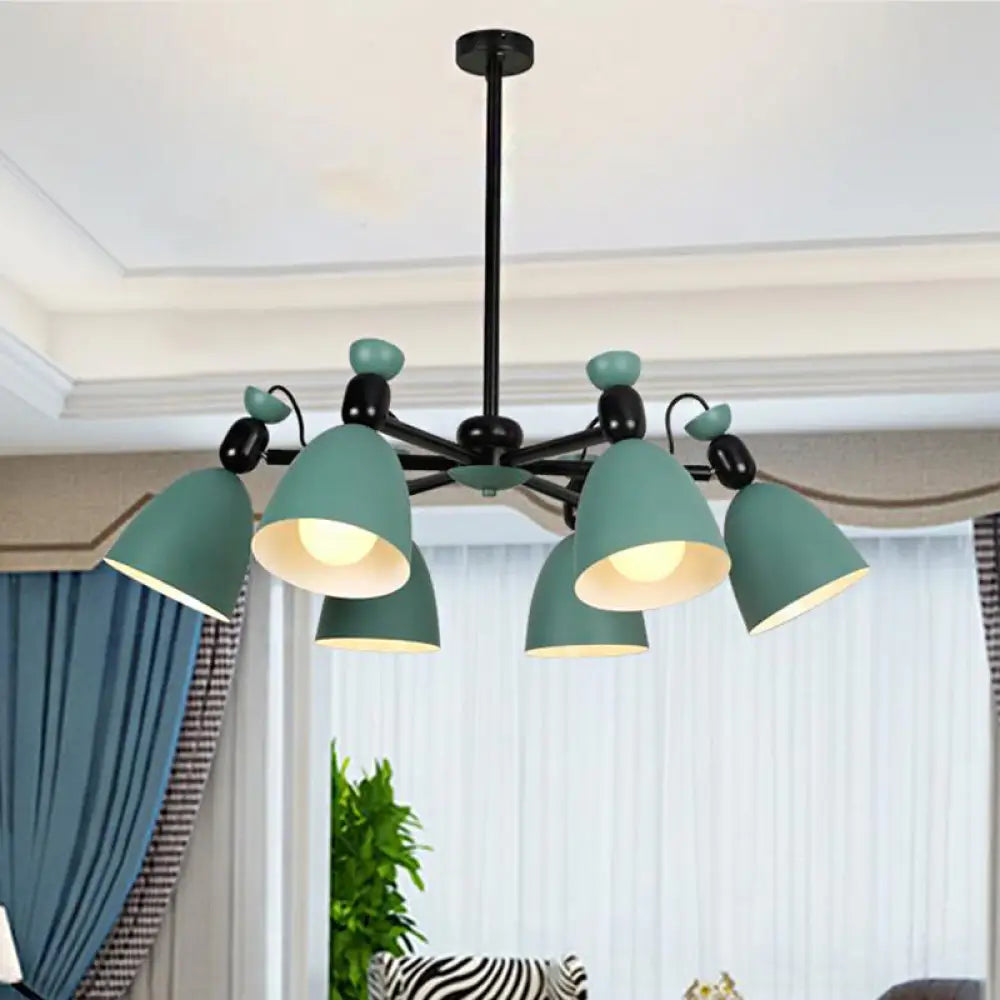 Macron Loft Domed Shade Chandelier 6-Light Metal Hanging Light For Living Room Green