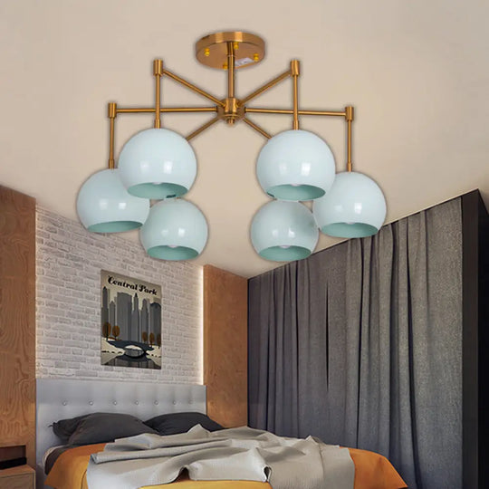 Macron Metal Dome Pendant Light Blue Chandelier For Bedroom - 3/6/8 Lights 6 /