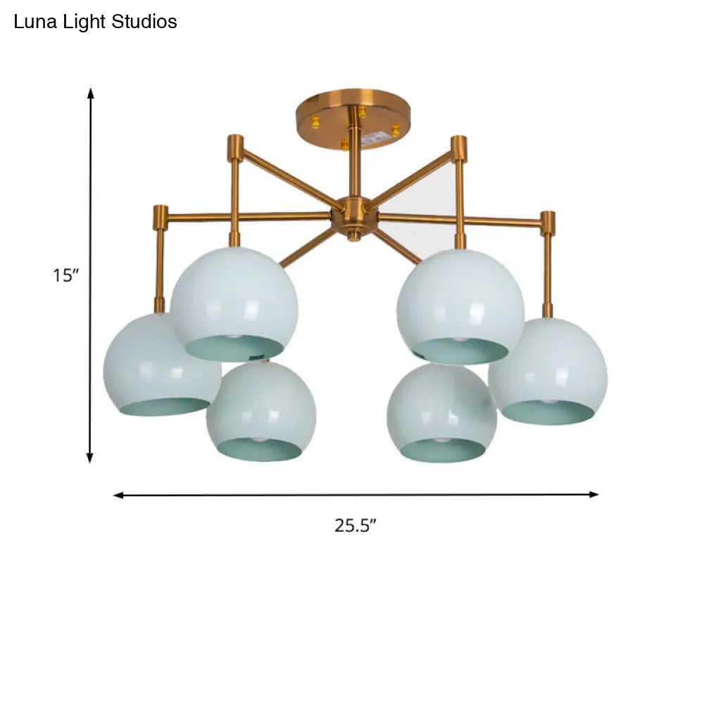 Macron Metal Dome Pendant Light Blue Chandelier For Bedroom - 3/6/8 Lights