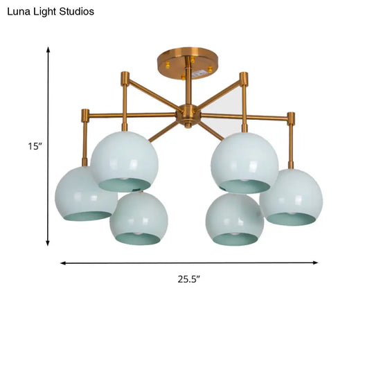 Macron Metal Dome Pendant Light Blue Chandelier For Bedroom - 3/6/8 Lights