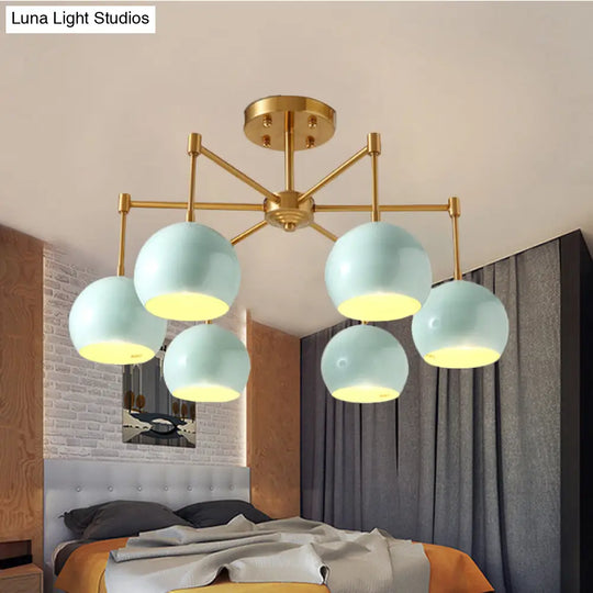 Macron Metal Dome Pendant Light Blue Chandelier For Bedroom - 3/6/8 Lights