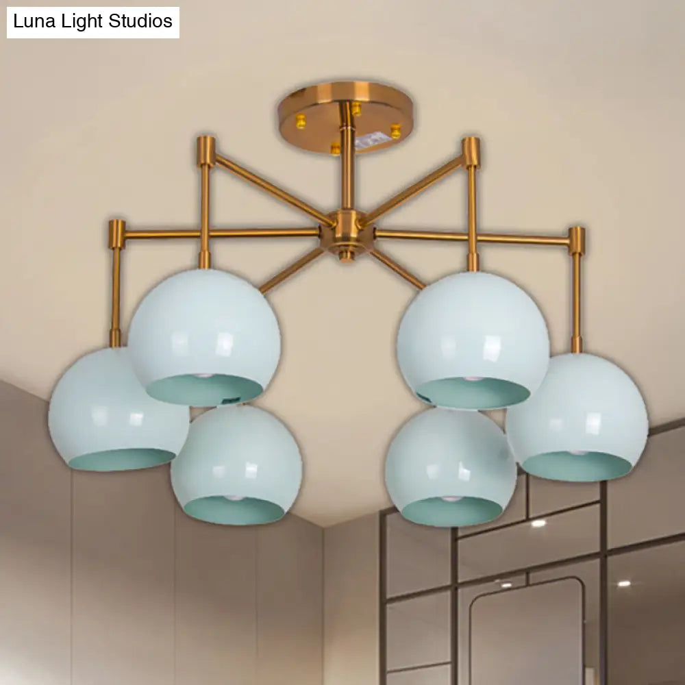 Macron Metal Dome Pendant Light Blue Chandelier For Bedroom - 3/6/8 Lights