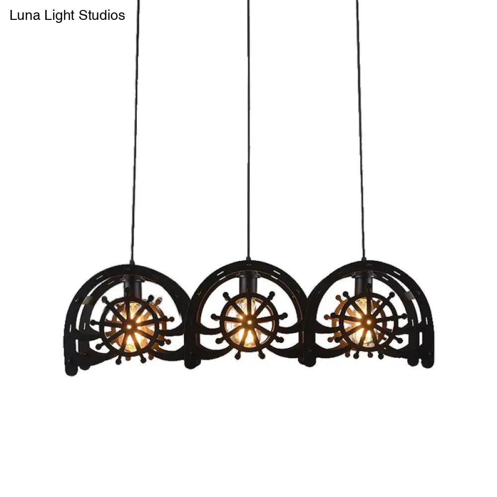 Madison - Black Metal Pendant Lamp Wheel Shade 2/3-Light Vintage Chandelier Light Fixture For