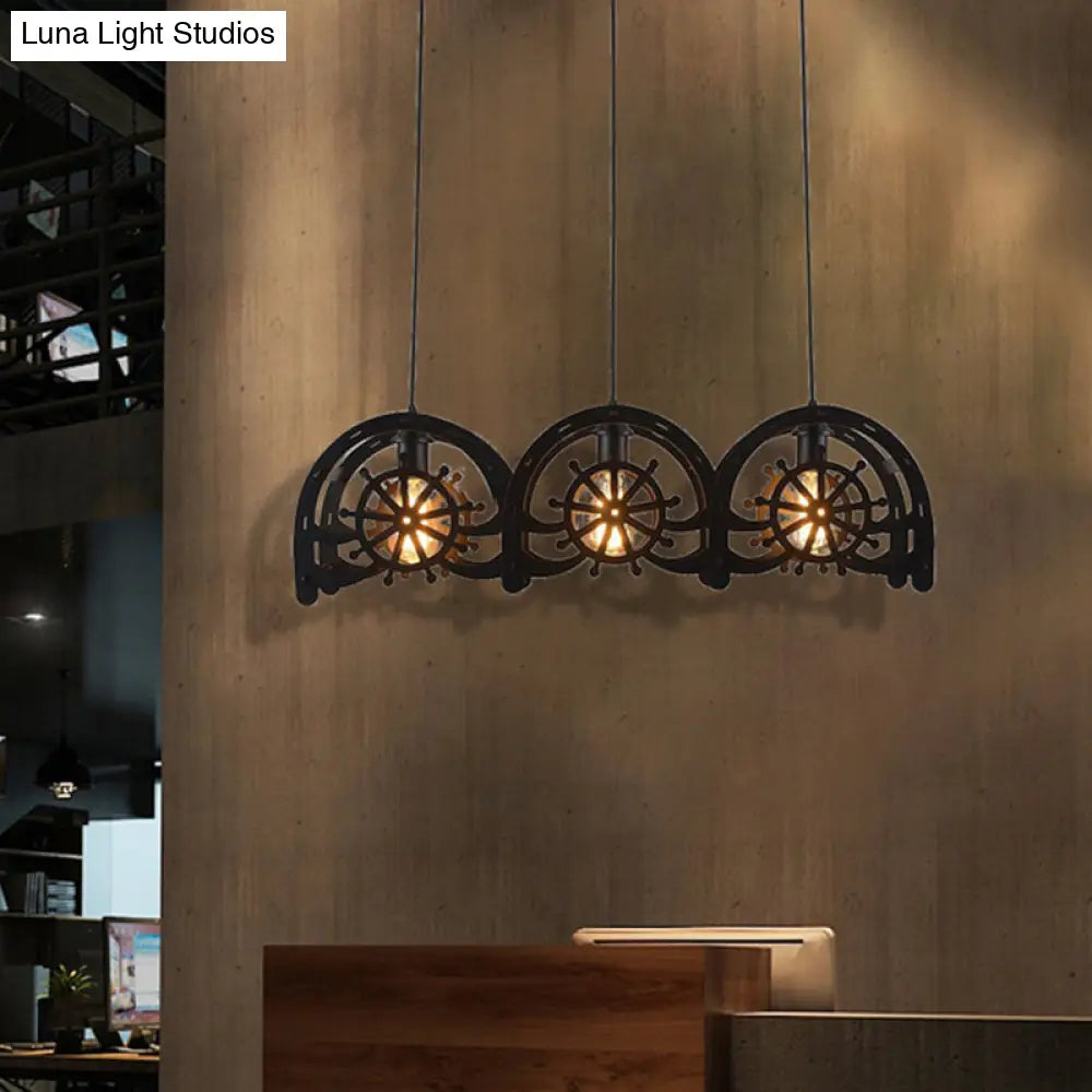 Madison - Black Metal Pendant Lamp Wheel Shade 2/3-Light Vintage Chandelier Light Fixture For Living