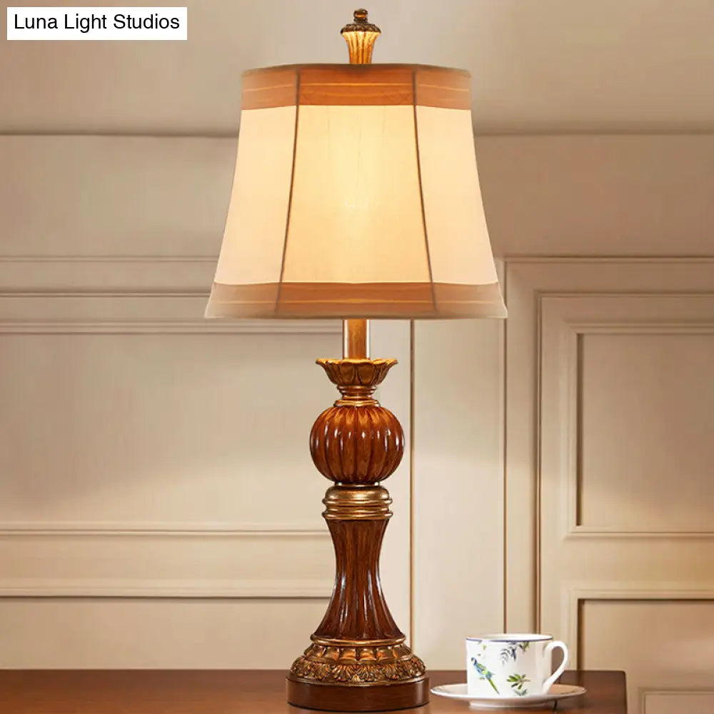 Madison - Vintage Resin Desk Light: Brown Baluster Base Lamp With Fabric Shade