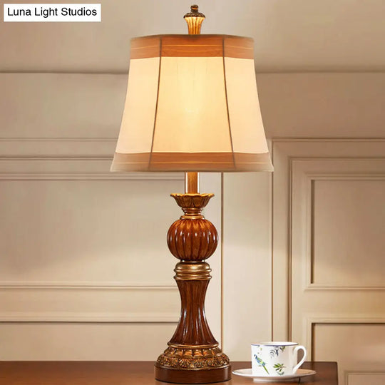 Madison - Vintage Resin Desk Light: Brown Baluster Base Lamp With Fabric Shade