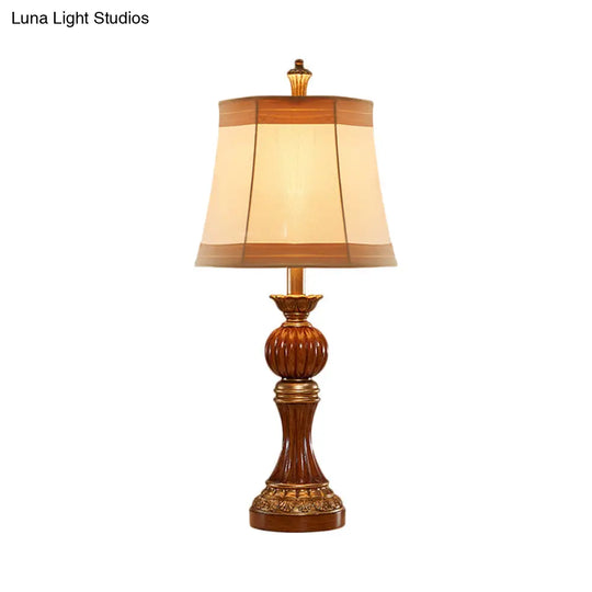 Madison - Vintage Resin Desk Light: Brown Baluster Base Lamp With Fabric Shade