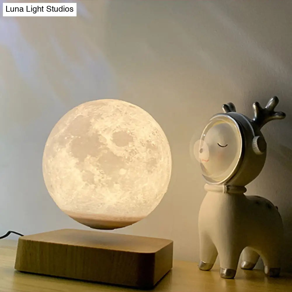 Magnetic Levitation Moon Night Light With Wooden Base - Novelty Led Table Lamp For Kids