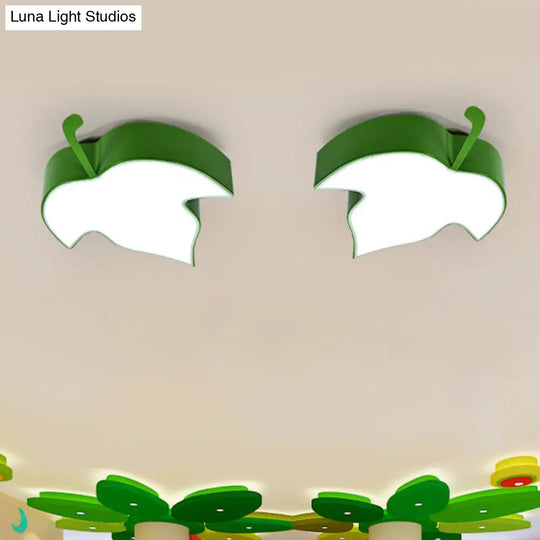 Maple Leaf Led Ceiling Flush Mount Light For Kids In Yellow/Green