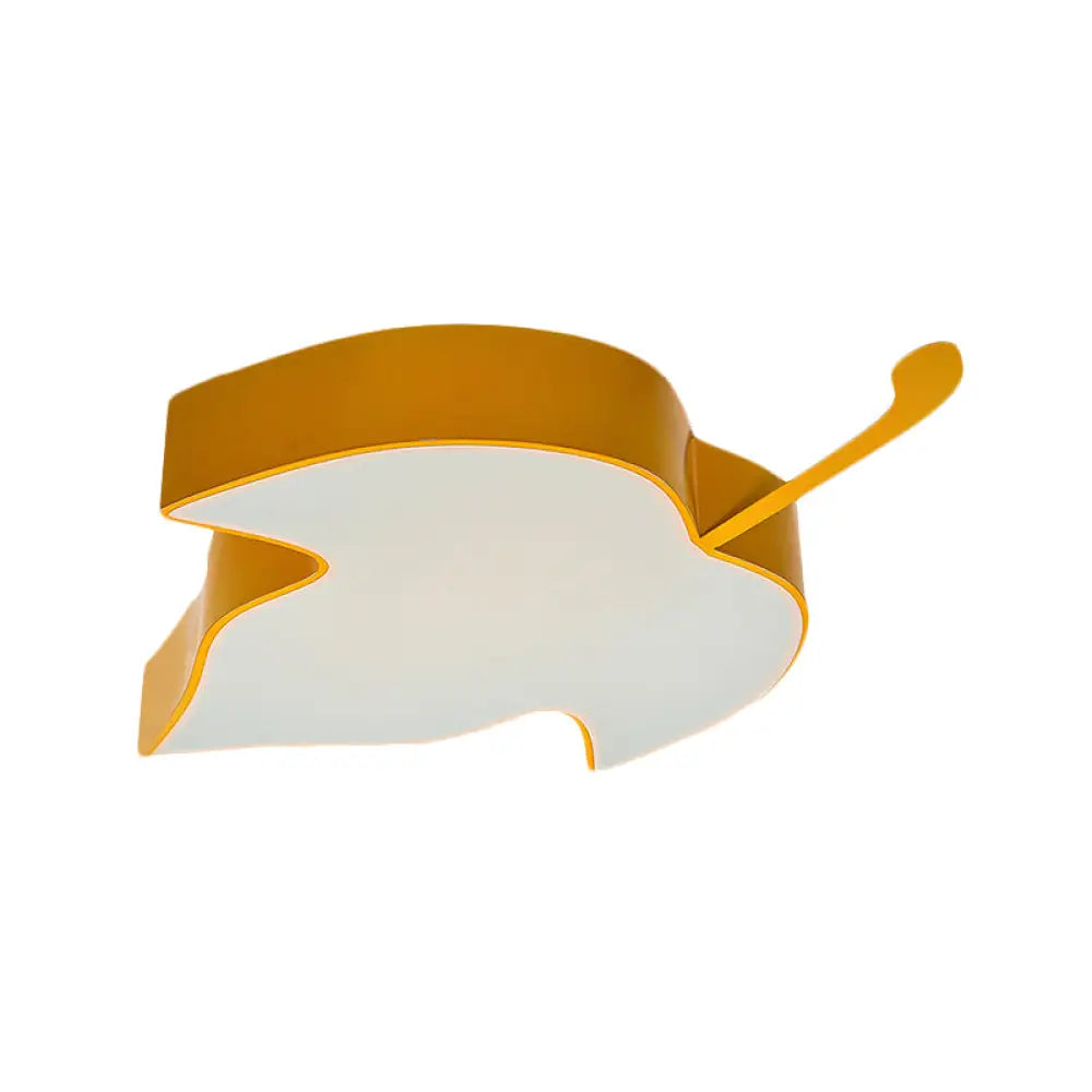 Maple Leaf Led Ceiling Flush Mount Light For Kids In Yellow/Green Yellow