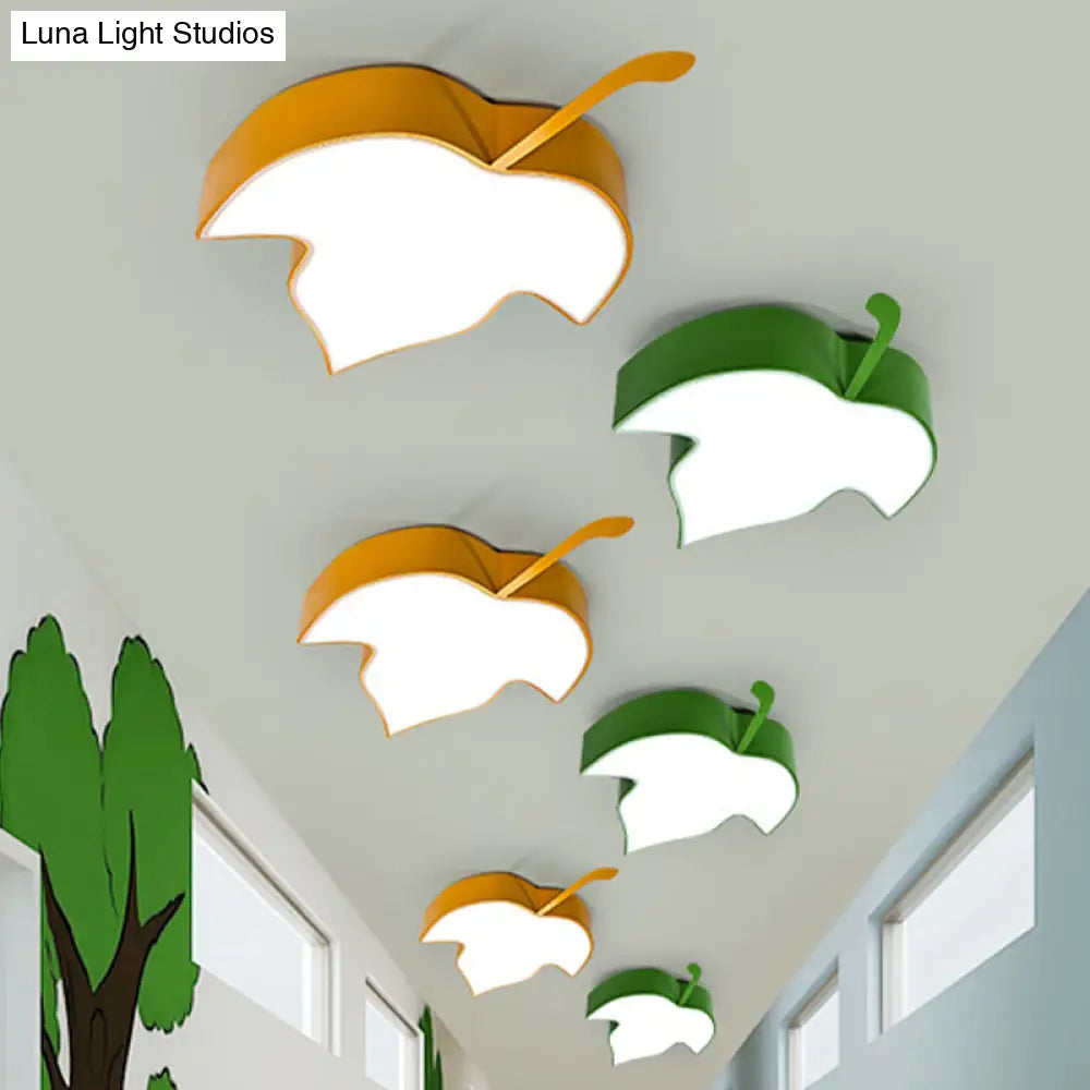 Maple Leaf Led Ceiling Flush Mount Light For Kids In Yellow/Green