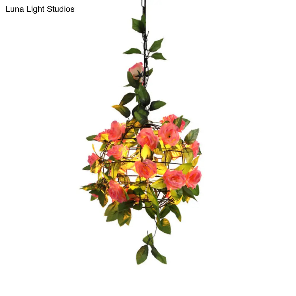 Maple Leaf/Rose/Plant Industrial Pendant Light Bulb - Metal Led Hanging Lamp Kit In