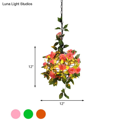 Industrial Maple Leaf/Rose/Plant Metal Pendant Light - Led Hanging Lamp Kit In Pink/Orange/Green