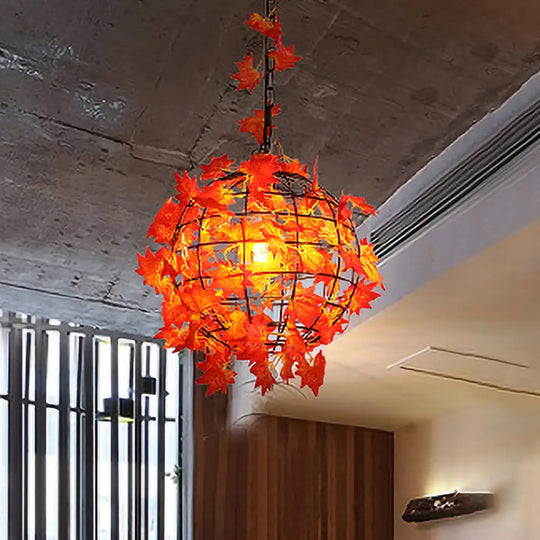 Maple Leaf/Rose/Plant Industrial Pendant Light Bulb - Metal Led Hanging Lamp Kit In