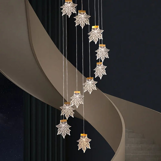 Maple Leaves Pendant Led Suspension Lamp - Simplicity Acrylic Gold Design For Stairs 10 /