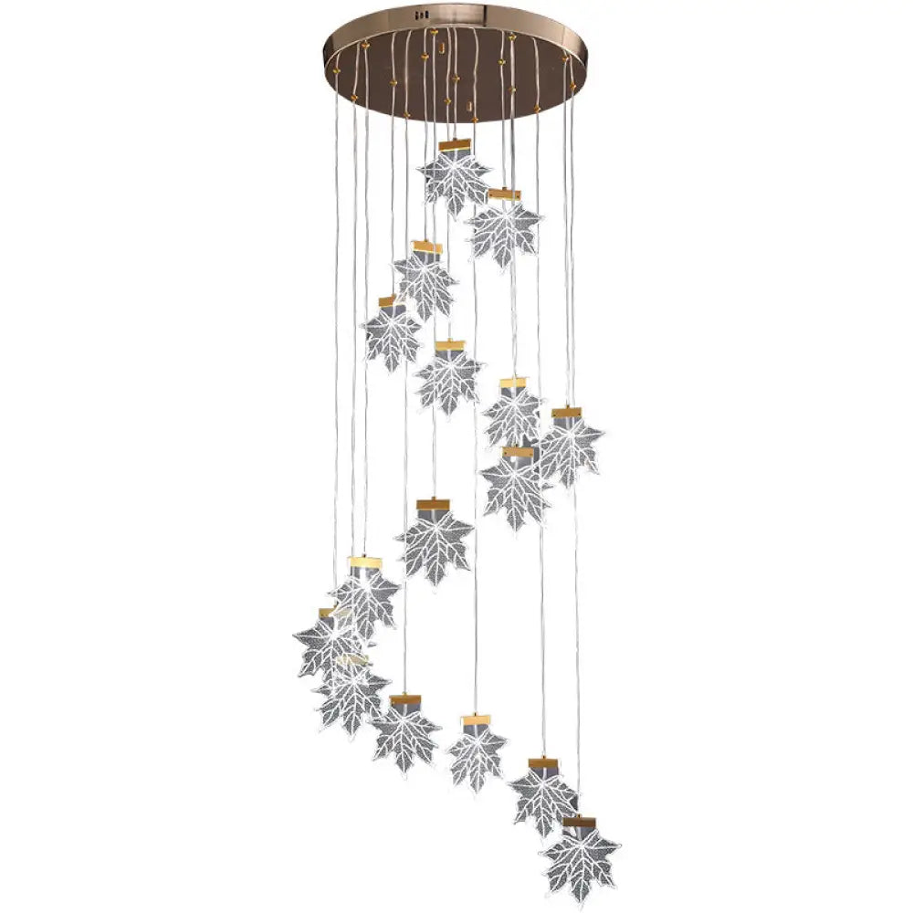 Maple Leaves Pendant Led Suspension Lamp - Simplicity Acrylic Gold Design For Stairs 16 /