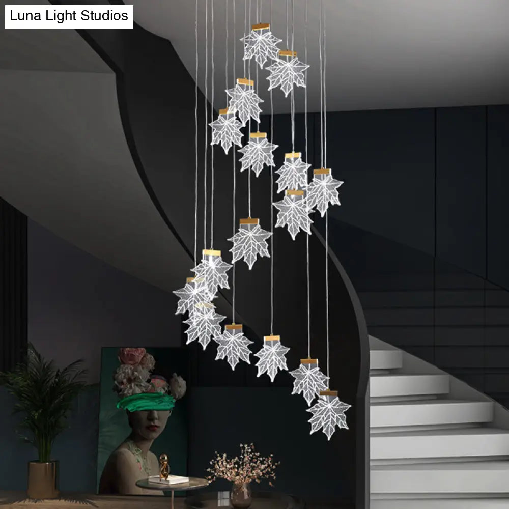 Maple Leaves Pendant Led Suspension Lamp - Simplicity Acrylic Gold Design For Stairs