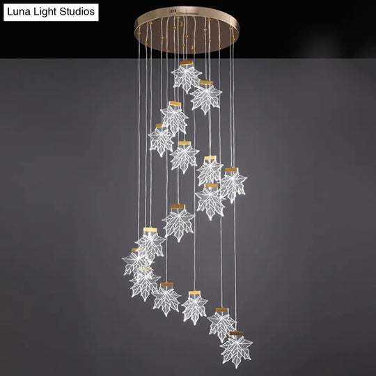 Acrylic Gold Led Pendant Lamp With Maple Leaf Cluster Design For Staircases