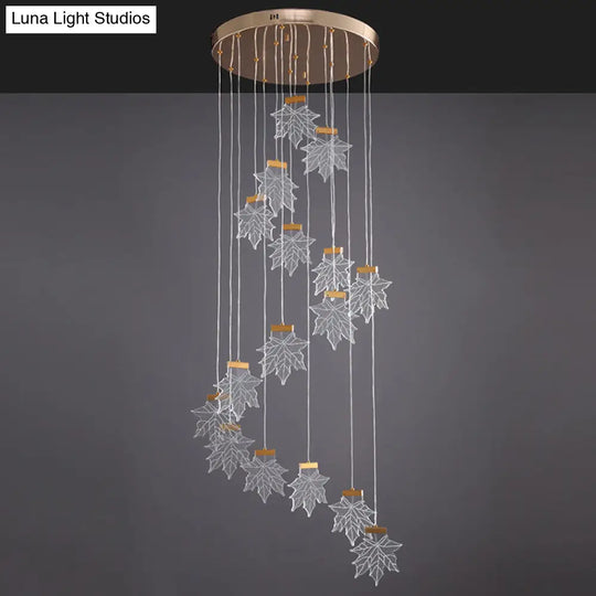 Maple Leaves Pendant Led Suspension Lamp - Simplicity Acrylic Gold Design For Stairs