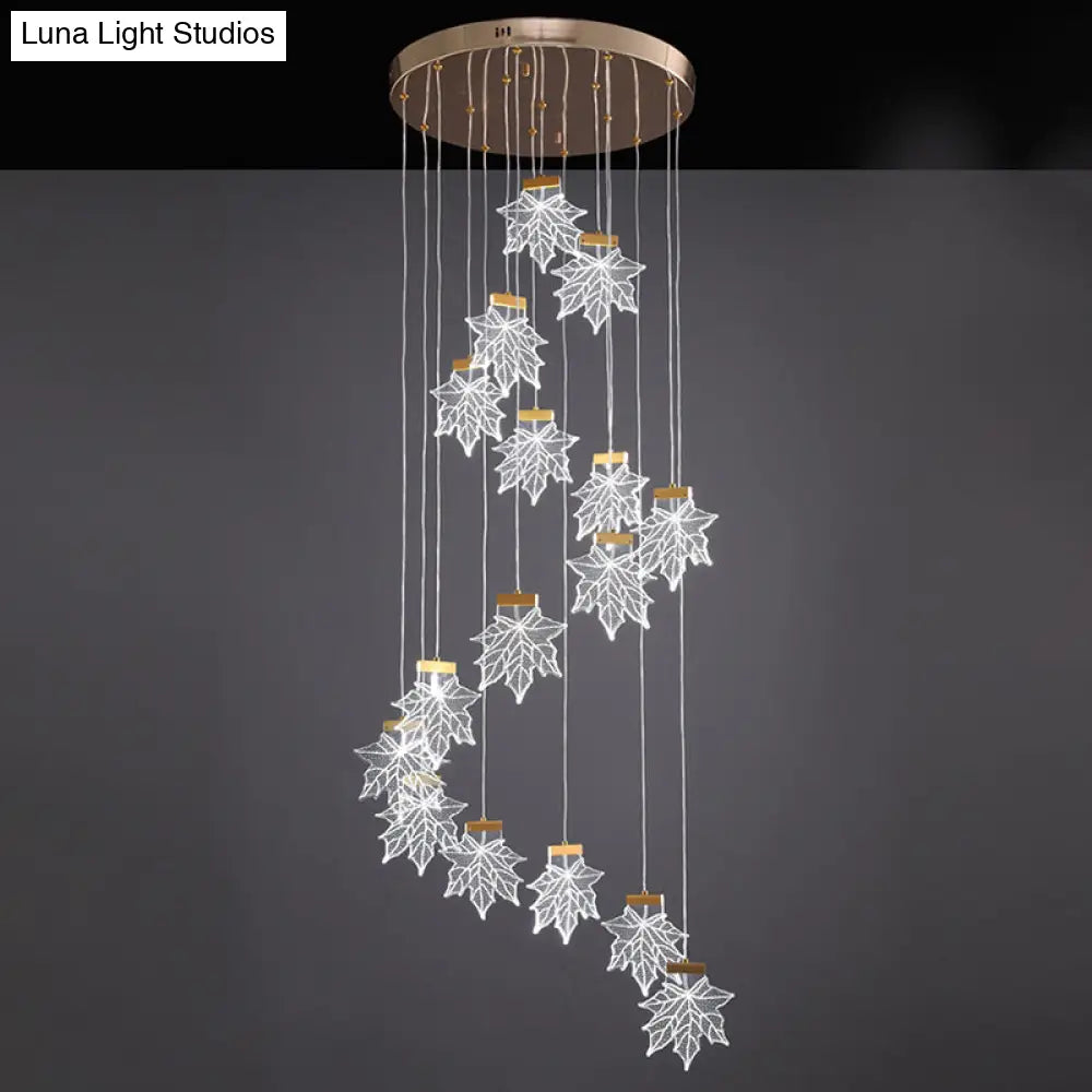 Maple Leaves Pendant Led Suspension Lamp - Simplicity Acrylic Gold Design For Stairs