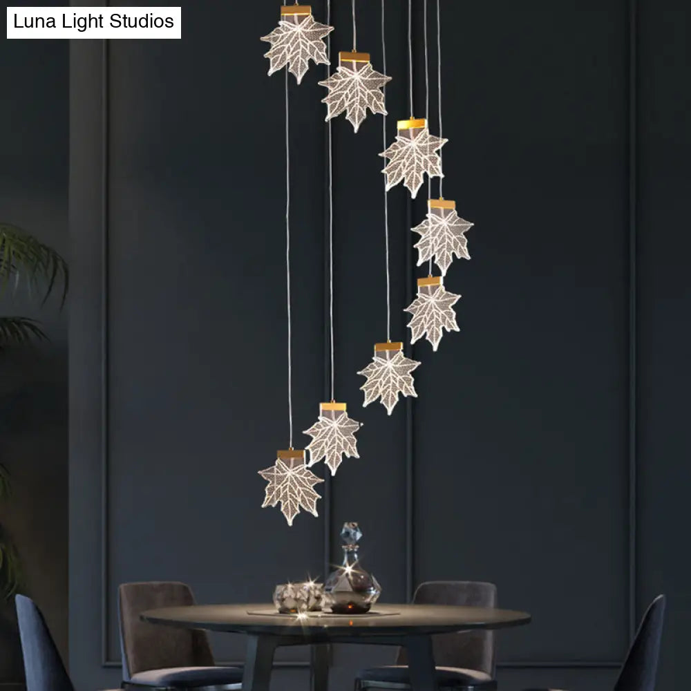 Maple Leaves Pendant Led Suspension Lamp - Simplicity Acrylic Gold Design For Stairs