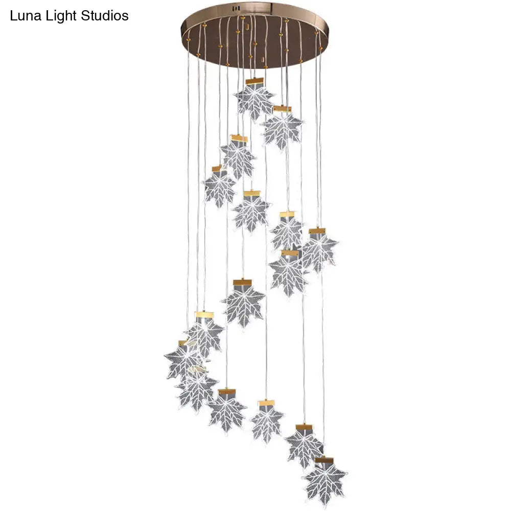 Acrylic Gold Led Pendant Lamp With Maple Leaf Cluster Design For Staircases 16 /