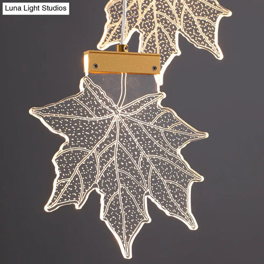 Acrylic Gold Led Pendant Lamp With Maple Leaf Cluster Design For Staircases