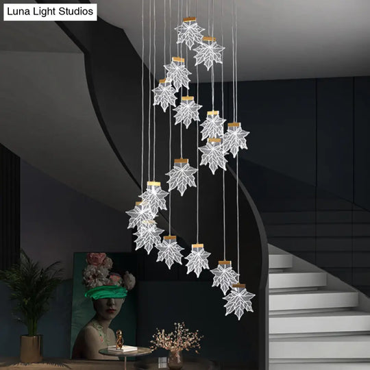 Acrylic Gold Led Pendant Lamp With Maple Leaf Cluster Design For Staircases