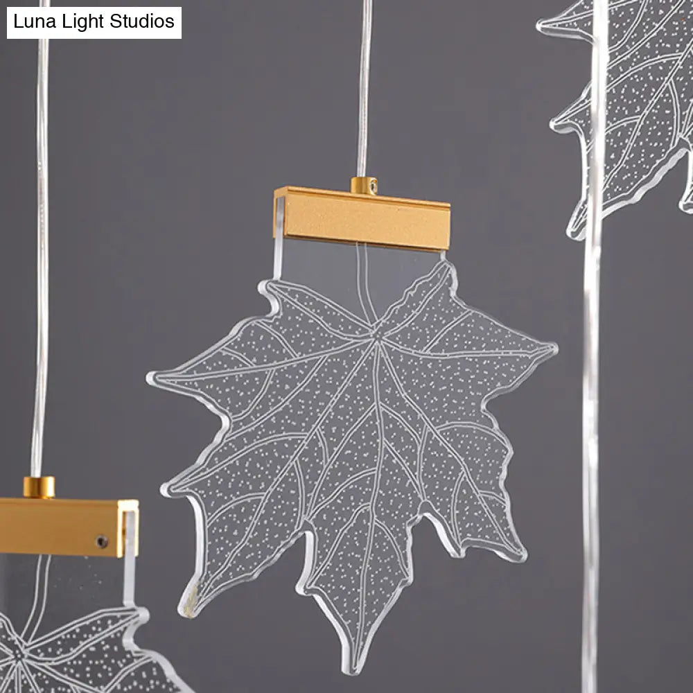 Maple Leaves Pendant Led Suspension Lamp - Simplicity Acrylic Gold Design For Stairs