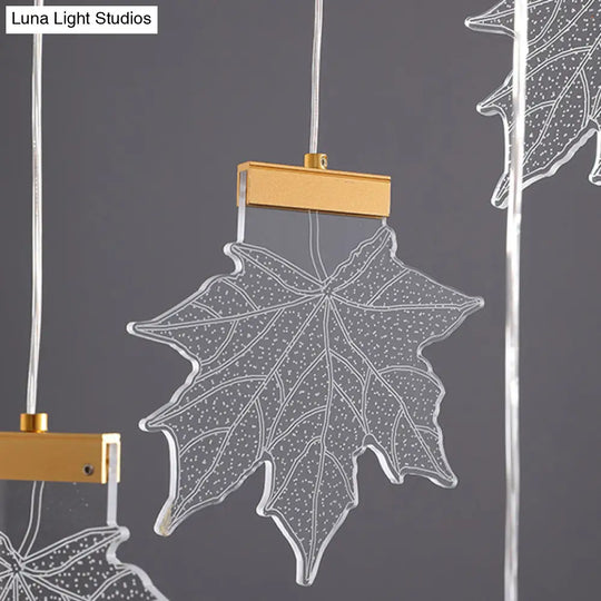 Maple Leaves Pendant Led Suspension Lamp - Simplicity Acrylic Gold Design For Stairs