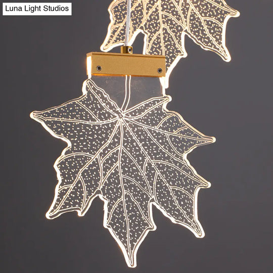 Maple Leaves Pendant Led Suspension Lamp - Simplicity Acrylic Gold Design For Stairs