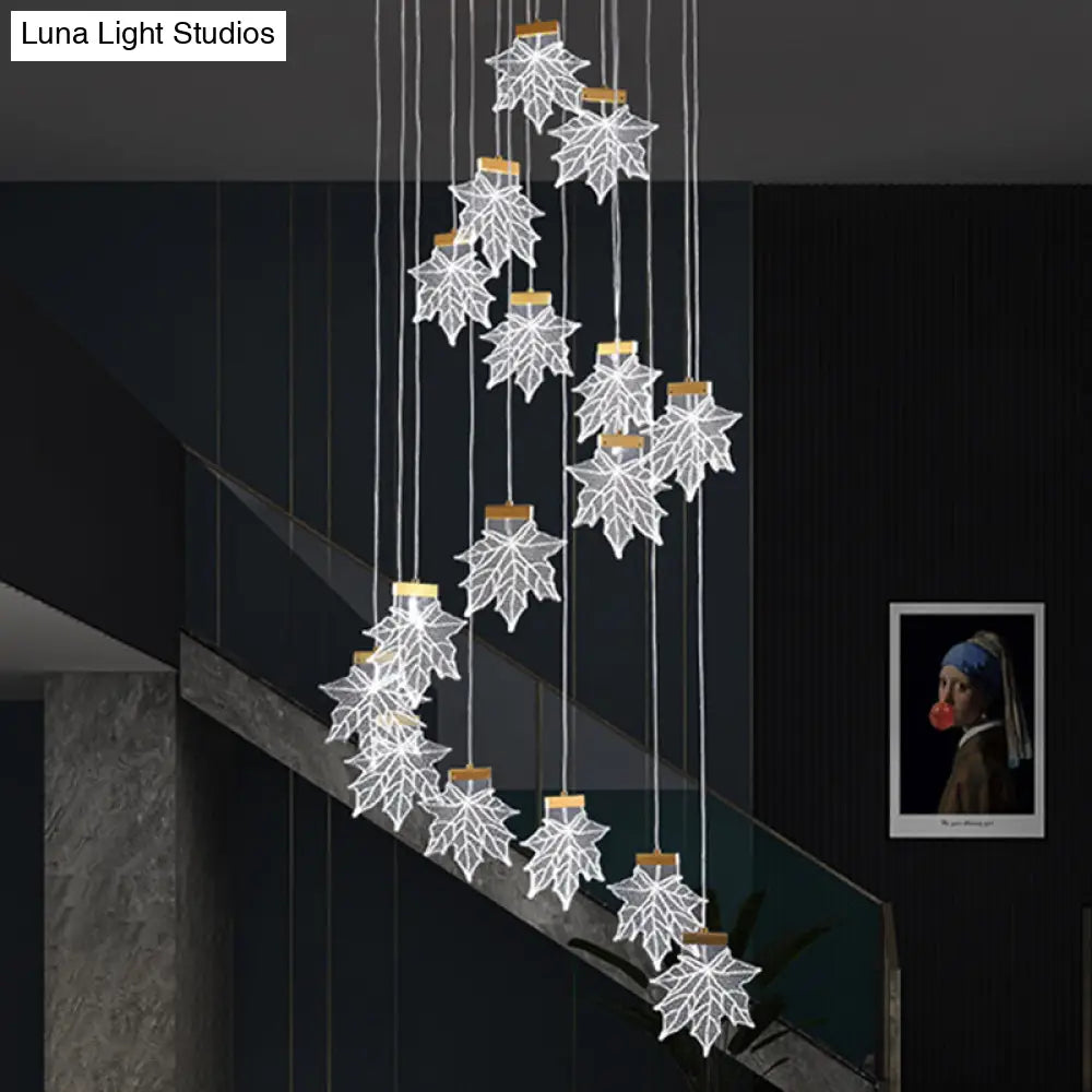 Maple Leaves Pendant Led Suspension Lamp - Simplicity Acrylic Gold Design For Stairs