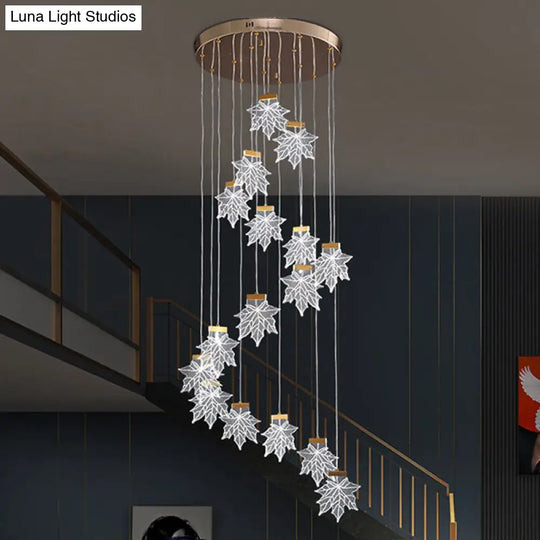 Acrylic Gold Led Pendant Lamp With Maple Leaf Cluster Design For Staircases