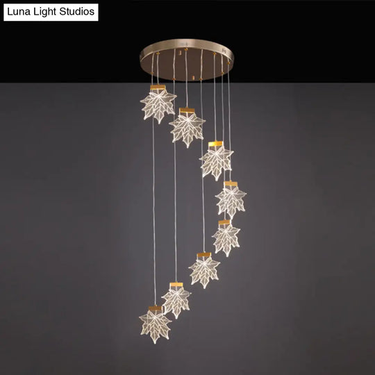 Acrylic Gold Led Pendant Lamp With Maple Leaf Cluster Design For Staircases 8 /