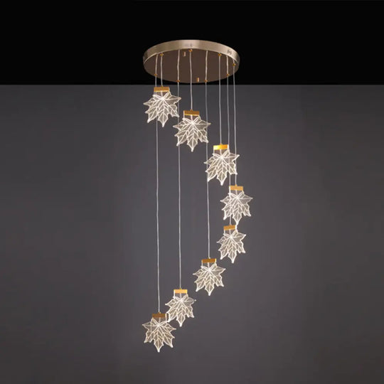 Maple Leaves Pendant Led Suspension Lamp - Simplicity Acrylic Gold Design For Stairs 8 /