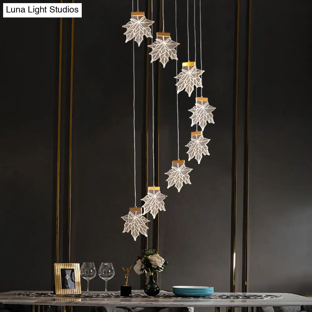 Maple Leaves Pendant Led Suspension Lamp - Simplicity Acrylic Gold Design For Stairs