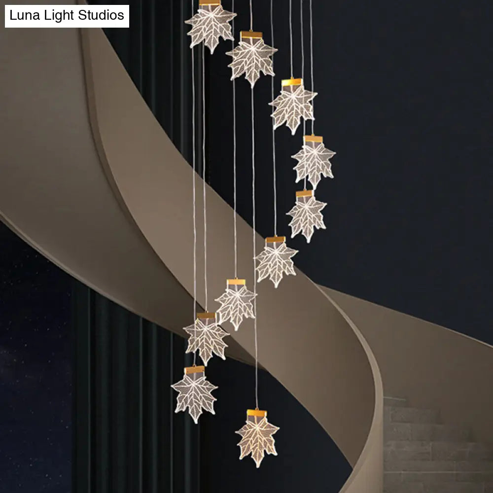 Acrylic Gold Led Pendant Lamp With Maple Leaf Cluster Design For Staircases 10 /