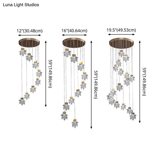 Acrylic Gold Led Pendant Lamp With Maple Leaf Cluster Design For Staircases