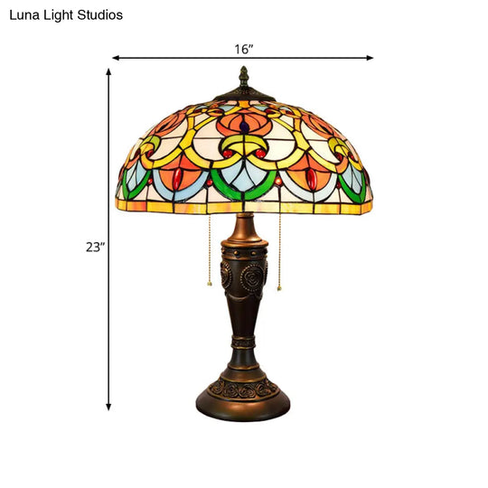 Mara - Bronze Pull Chain Table Lamp With Stained Art Glass Shade