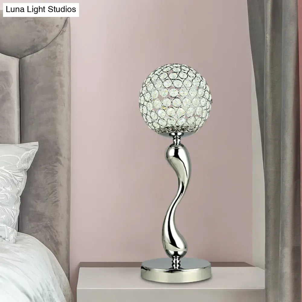 Contemporary Crystal Led Table Lamp - Stylish Sphere Design For Study Room Nightstand Or Area Chrome