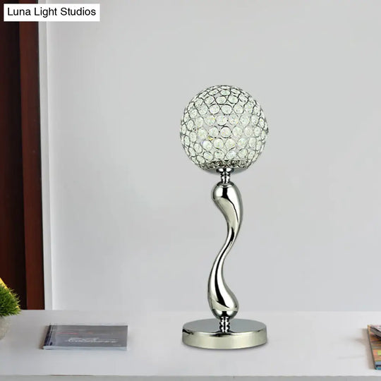 Contemporary Crystal Led Table Lamp - Stylish Sphere Design For Study Room Nightstand Or Area