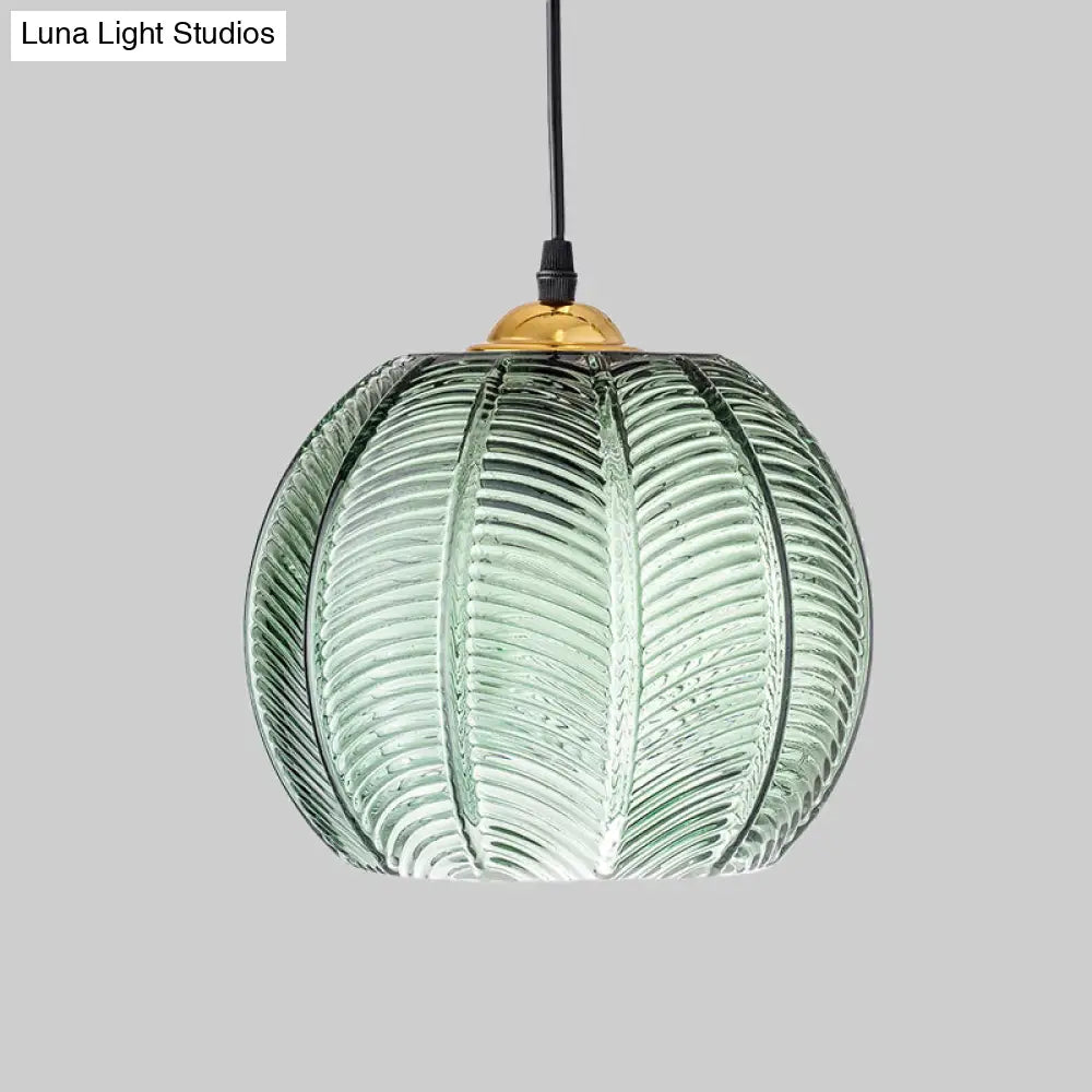 Mara - Green Ribbed Glass Pumpkin Dinette Pendant Lamp